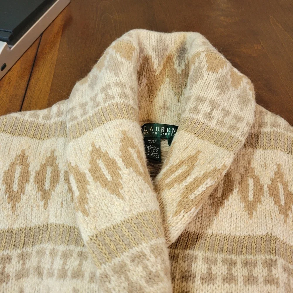 Lauren Ralph Lauren Southwest Toggle Shawl Collar Cardigan Lambswool Silk XL